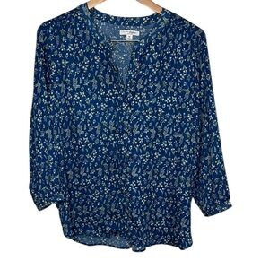 Jachs Girlfriend Blue Floral Button Blouse Women Size M